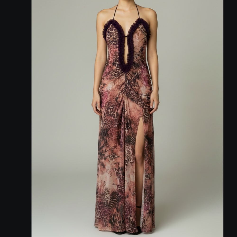 Beautiful Breezy Dress Purple Ruffle Dress with multiple patterns Side slit